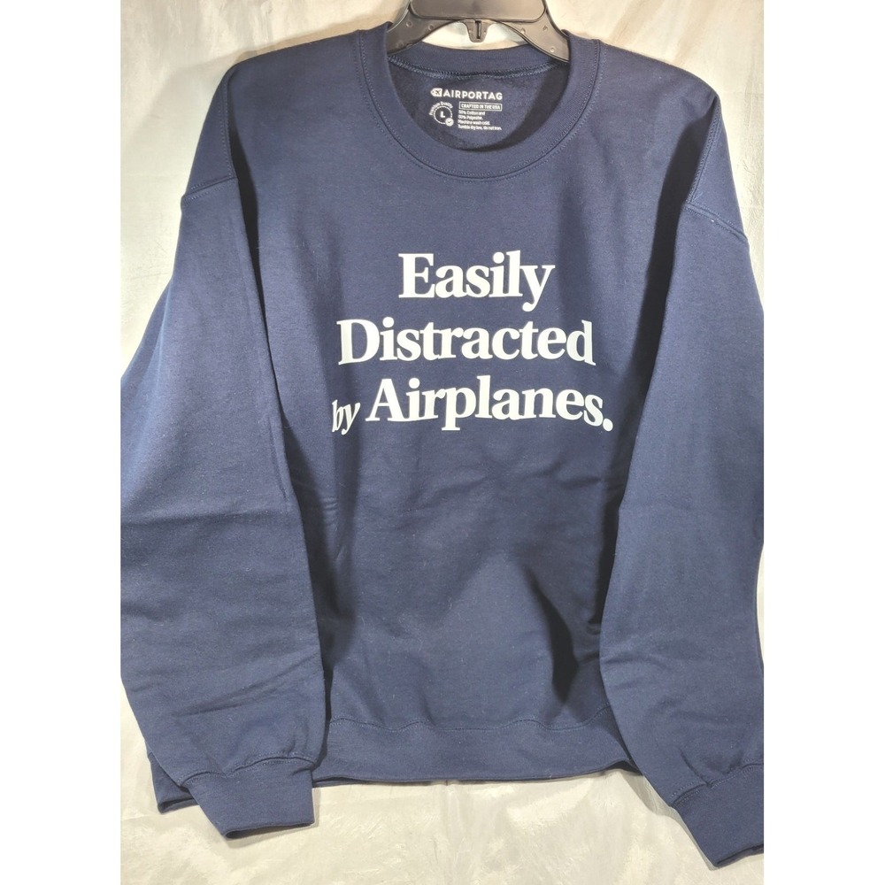 Airportag Easily Distracted by Airplanes Poly Cotton Sweatshirt‎ - Navy Blue - L